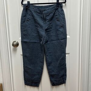 Athleta Easy Breezy Slate Blue Linen Flat Front Pant -‎ 10 Petite